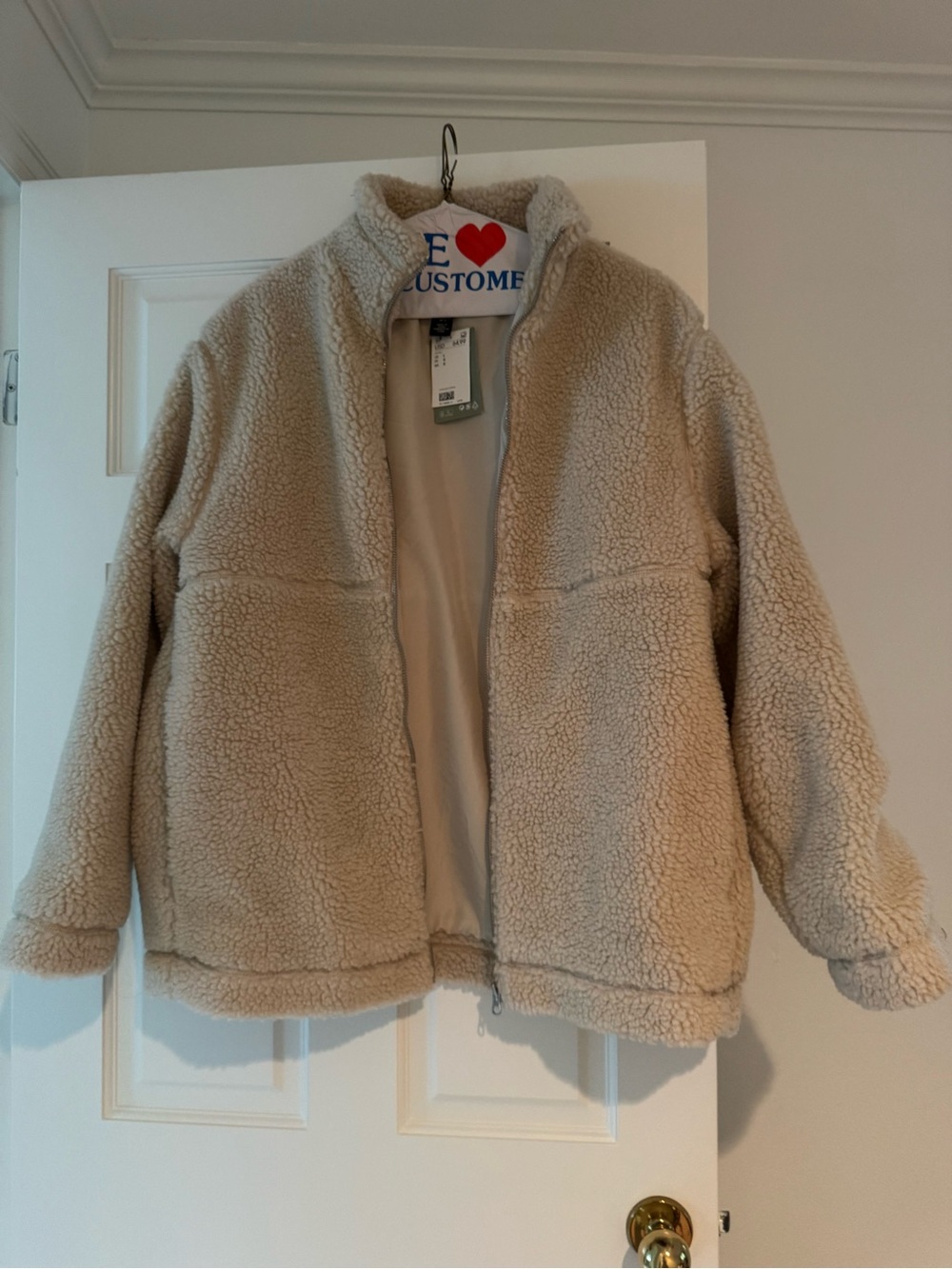 H&M Teddy Fleece Jacket Cream Color Men’s Sz L